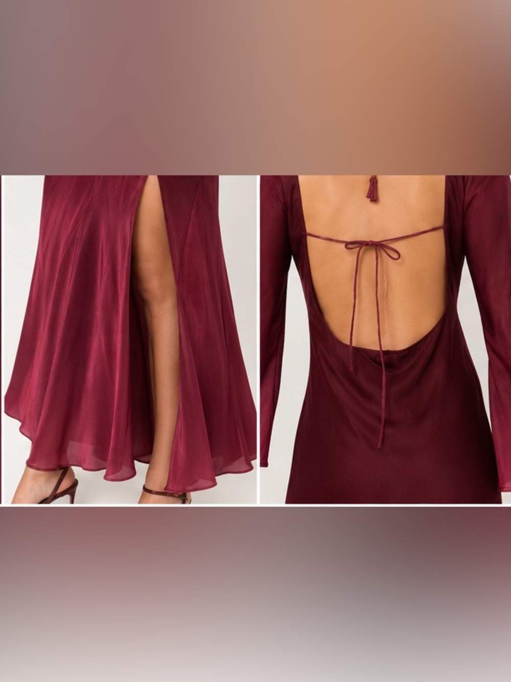 RIXO Couture Kaia Silk Dip Dye Plum Red Open Back Maxi Dress XS UK 8/US4 - Picture 7 of 14